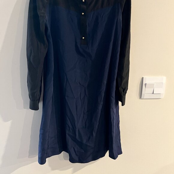 Kate Spade 100% Silk Colorblock Black Blue Popover Shift Career Dress size 8 - Picture 8 of 14